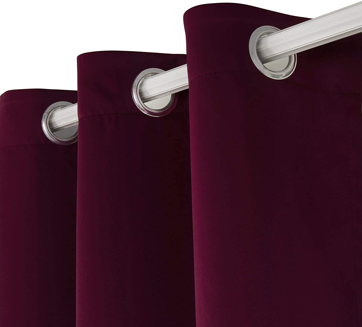 Blackout Thermal Insulated Window Curtains - Super Soft Light Blocking Drapery with Ring Top, Crimson 55