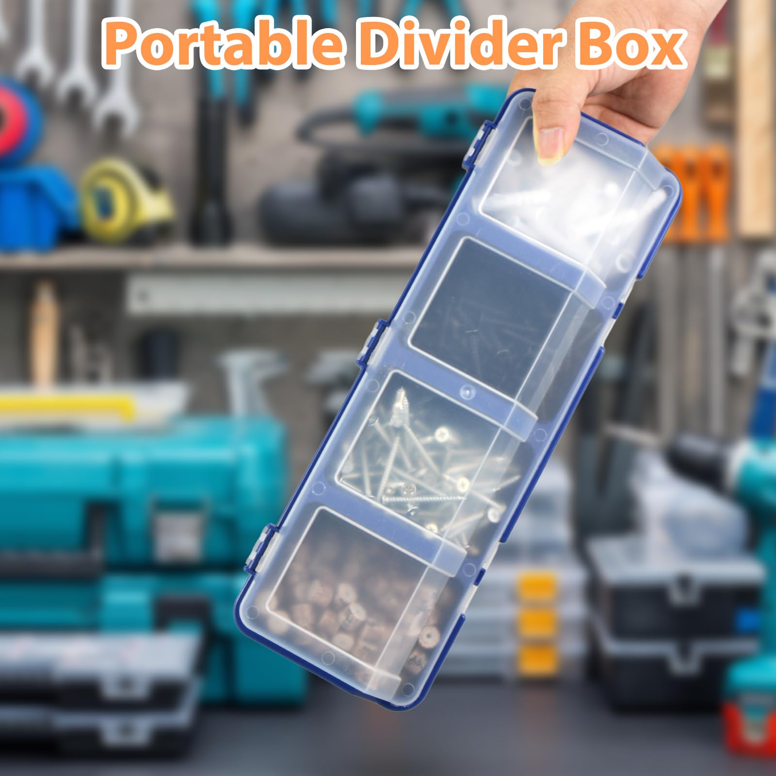 4 Pack Stackable Screw Organizer Storage Bins with Lids & Divider Compartments - Tool & Craft Organization for Garage, Workbench, Cabinet Drawers - Perfect for Hardware, Nails, Bolts & Small Parts Storage (Blue)