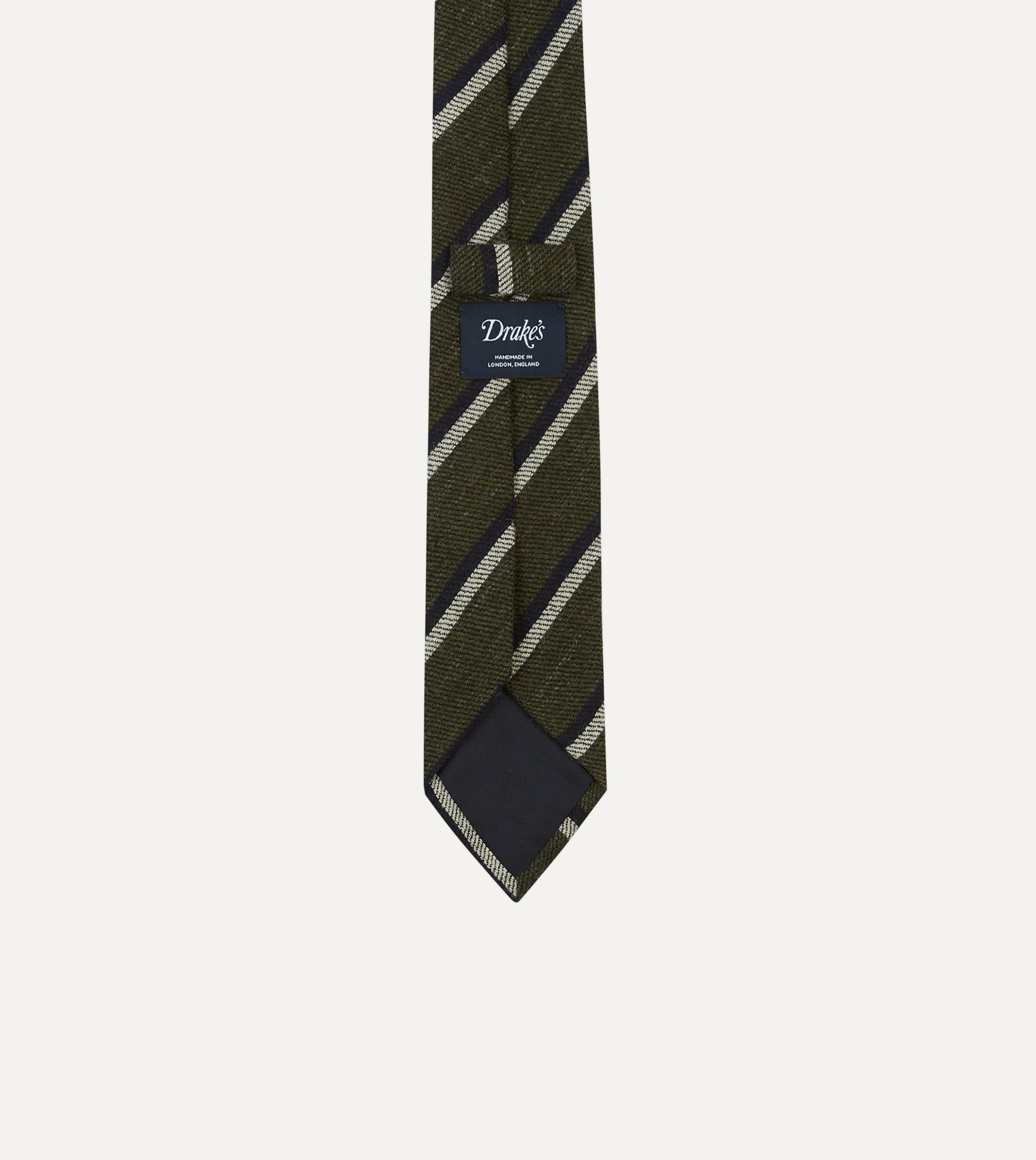 Premium Wool Tie with Double Stripe Tip - Khaki, White & Navy Colors - Perfect for Business Meetings, Weddings & Formal Occasions