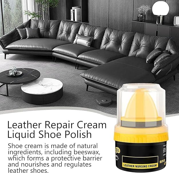 JIAVAXA Leather Shoe Polish & Repair Cream - Natural Shine & Protection for Scuffs & Scratches | Sponge Applicator Included | Perfect for Dress Shoes, Boots & Leather Accessories (Black)