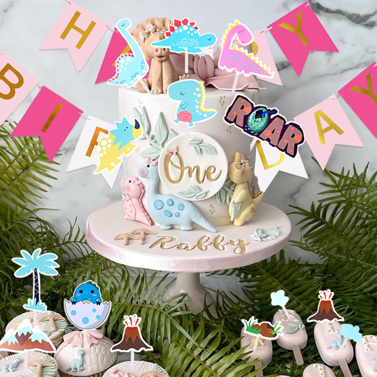 Pink Dinosaur Party Decorations - Dino Balloon Garland, Happy Birthday Banner for 1st Birthday & Baby Shower | Perfect for Nursery Decor, Gender Reveal Parties, and Kids' Dinosaur Themed Celebrations