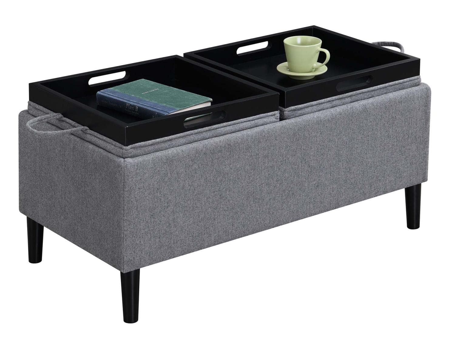 Convenience Concepts Designs4Comfort Magnolia Storage Ottoman with Reversible Trays - Soft Gray Fabric Ottoman Bench for Living Room, Bedroom & Entryway Storage