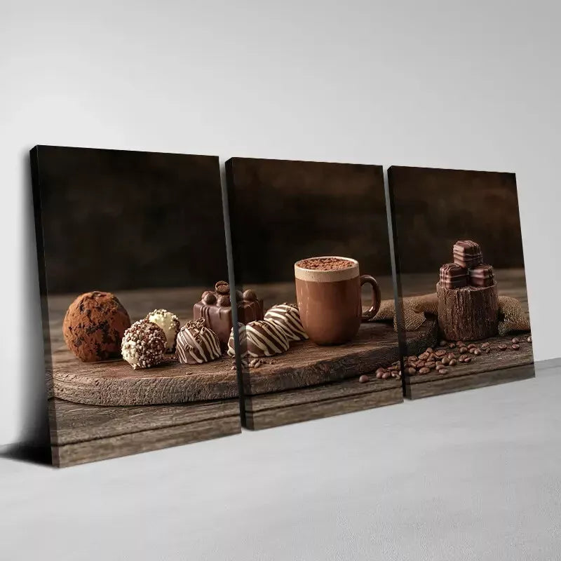 3-Piece Abstract Chocolate & Coffee Wall Art Set - Framed Canvas 50x70cm - High Quality Print - 100% Australian Made - Ready to Hang - Perfect for Kitchen, Cafe & Home Decor