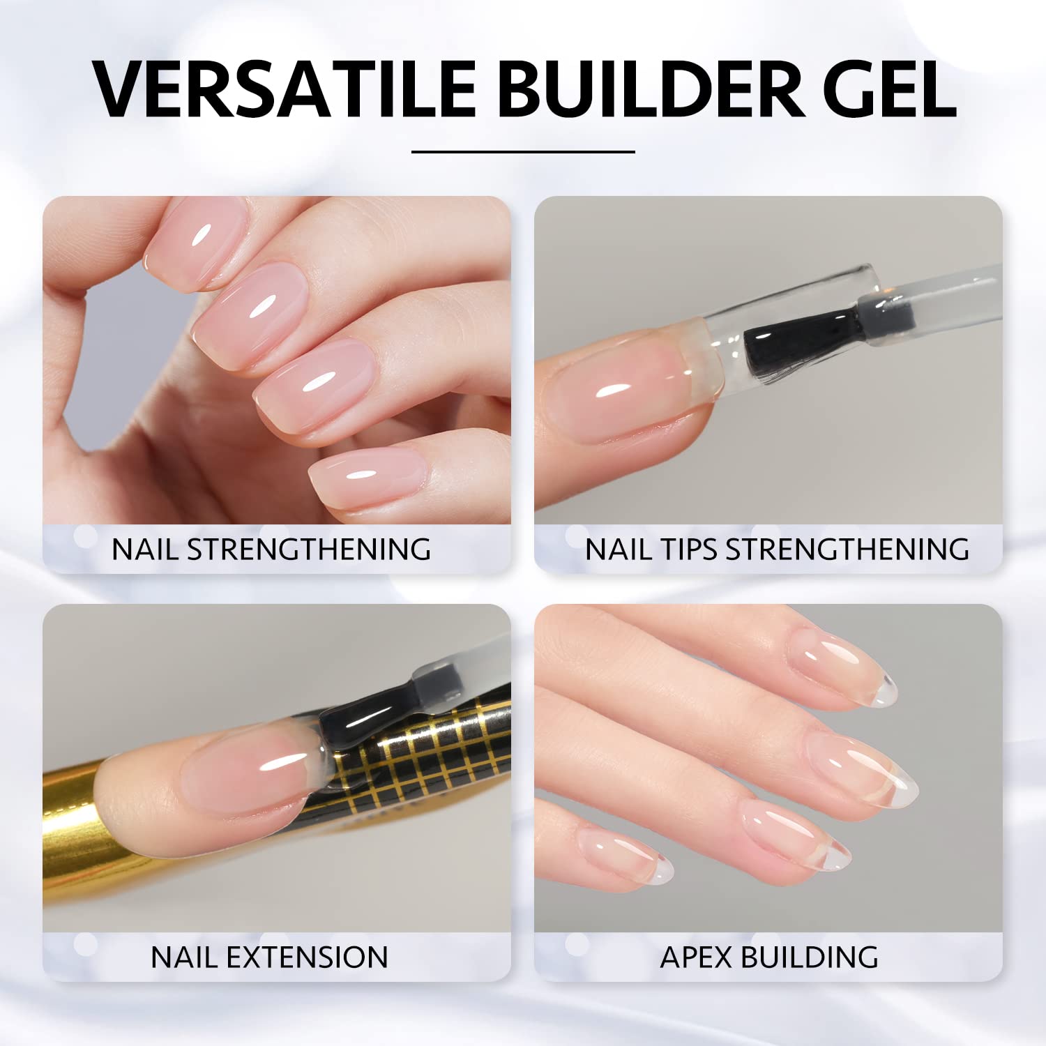 GAOY Clear Builder Gel for Nails - 16ml Nail Strengthener & Extension Hard Gel | Long-Lasting Soak Off UV Gel for Natural & Acrylic Nails | Base & Top Coat Needed | Perfect for Salon & Home Manicures
