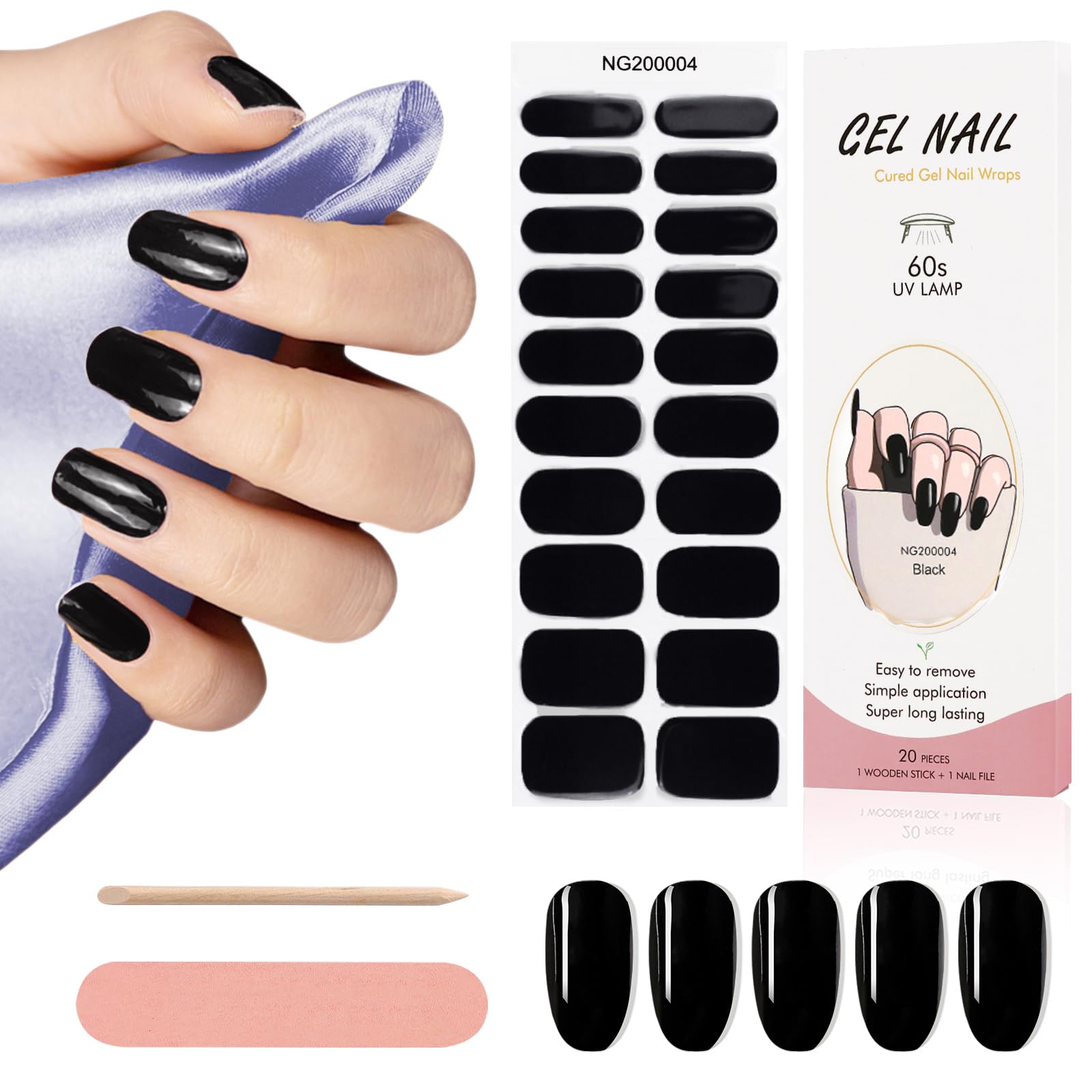 20PCS Gel Nail Polish Strips - Long Lasting Adhesive Nail Wraps with Nail File & Stick | Waterproof DIY Nail Art Stickers for UV/LED Lamp | Perfect for Salon, Home Manicure & Party Nail Designs