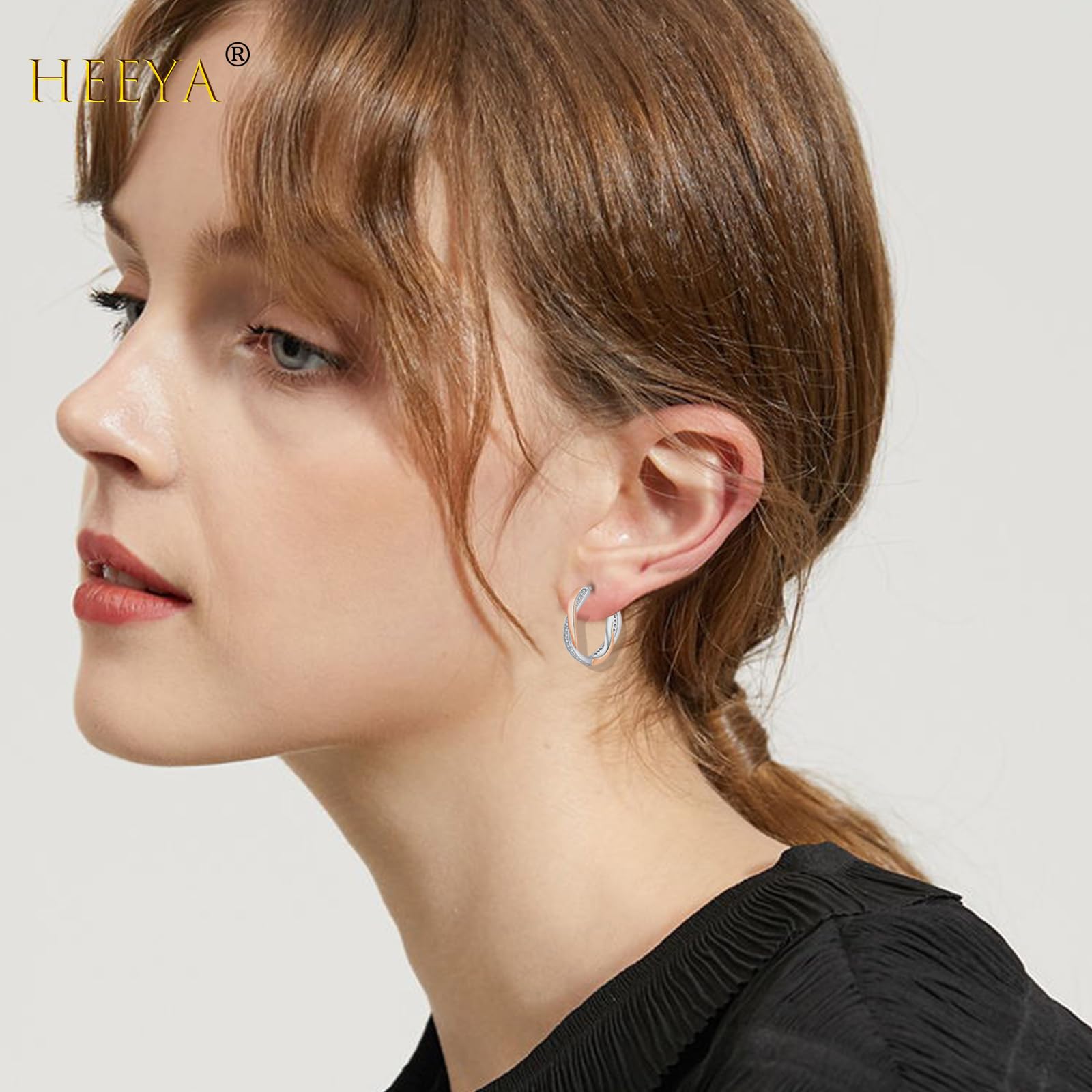 HEEYA Sterling Silver Plated Hoop Earrings for Women & Girls - Lightweight Twisted Hoop Earrings with Cubic Zirconia | Hypoallergenic Silver/Gold/Rose Gold Jewelry Gift | Perfect for Everyday Wear, Parties & Special Occasions