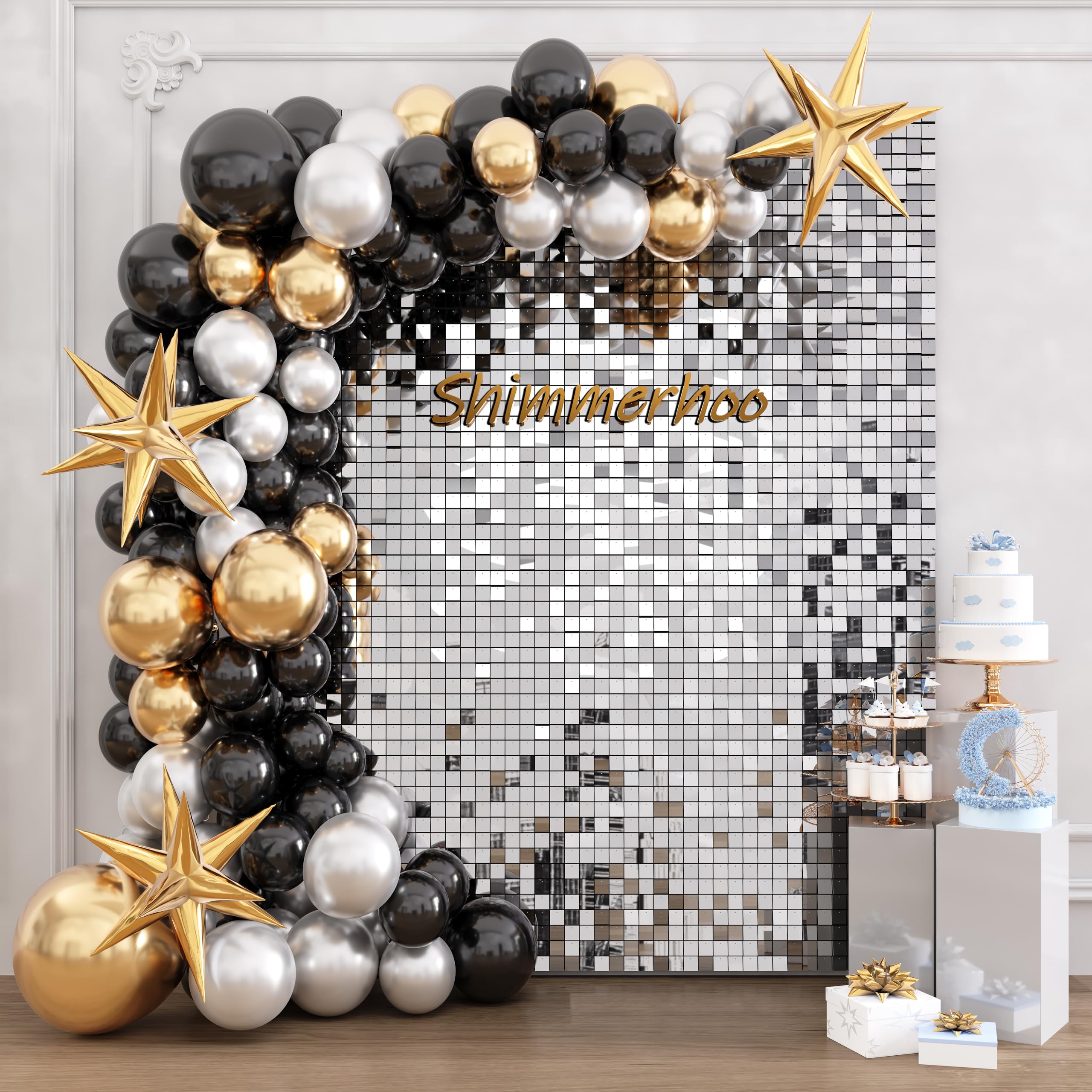 24-Piece Shimmer Wall Backdrop Panel - Silver Wedding, Birthday, Anniversary & Bridal Shower Party Decorations | Perfect for Photo Booths, Stage Backgrounds & Event Decor