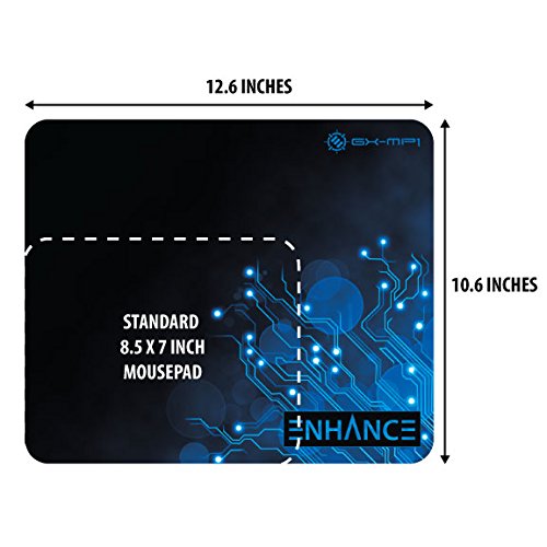 ENHANCE Small Gaming Mouse Pad 12.6x10.6 Inches - Non-Slip Rubber Base Mouse Mat with Anti-Fray Stitching & Smooth Cloth Surface for Precise Tracking - Professional Esports Mousepad for PC, Laptop, Office & Gaming (Blue)