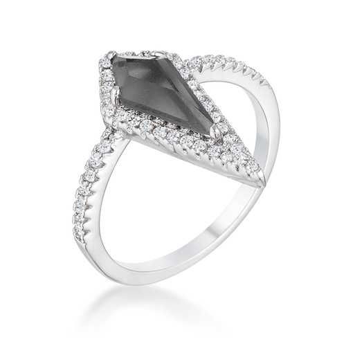 1.4Ct Rhodium Plated Trendy Prism Smokey Topaz Cubic Zirconia Ring for Women - Elegant Statement Jewelry for Parties, Weddings & Evening Events