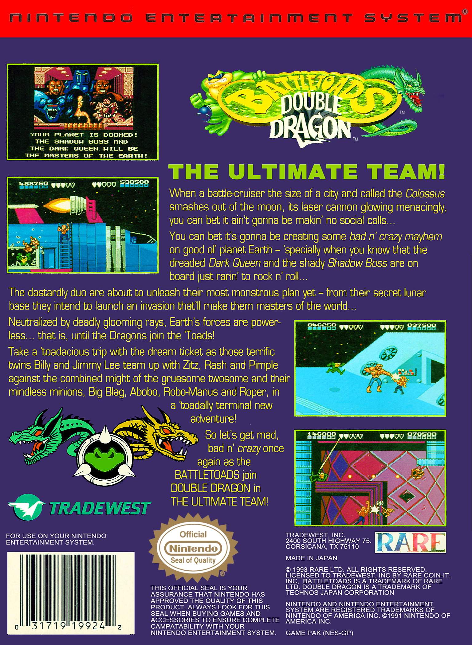 Battletoads and Double Dragon: The Ultimate Team - Retro Video Game for Nintendo & Sega - Perfect for Classic Gaming Nights & Collector's Display
