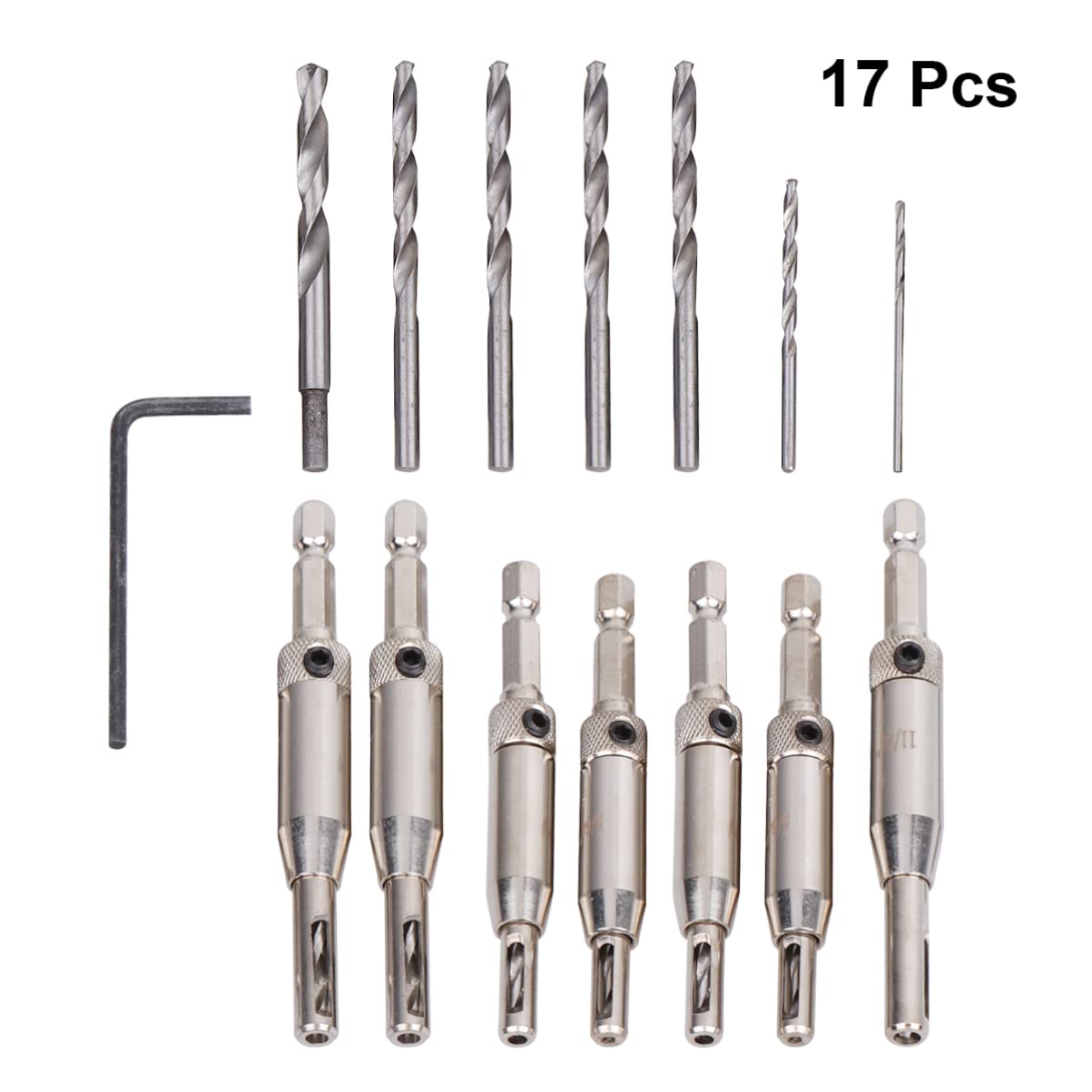 DOITOOL HSS Countersink Drill Bit Set - 8 Sizes Hex Shank for Chipboard, Particle Board & Hinge Installation - Perfect for Woodworking, Cabinetry & DIY Projects