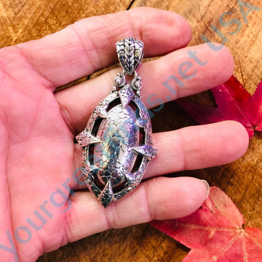 925 Sterling Silver Sarda Large Textured Pendant Necklace for Women | Handmade Boho Jewelry Gift | Perfect for Weddings, Parties & Everyday Wear