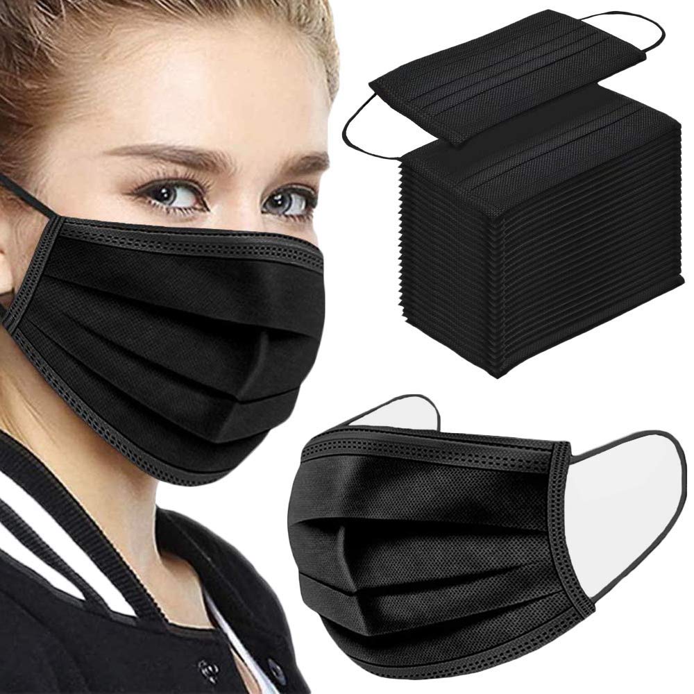 2000 Pack Black Disposable Face Masks - 3 Ply Protective Face Cover for Women & Men - Breathable for Outdoor, School & Work - Bulk Pack (2000 Count, Black) - Ideal for Daily Commute, Shopping & Public Safety