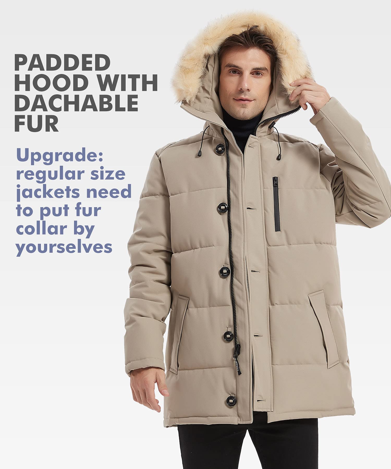 PUREMSX Men's Winter Coat - Windproof Insulated Thick Padded Parka Jacket for Cold Weather, Outdoor Activities & Daily Wear