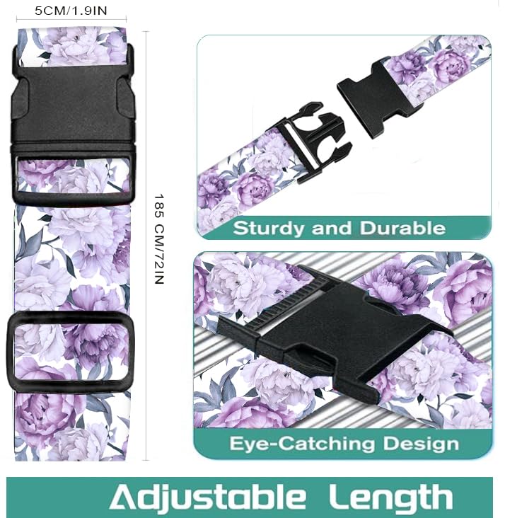 **Durable Adjustable Luggage Straps for Suitcases - Heavy Duty Travel Belt with Quick-Release Buckle - Cute Purple Floral Design - Perfect for Air Travel, Vacation & Business Trips**