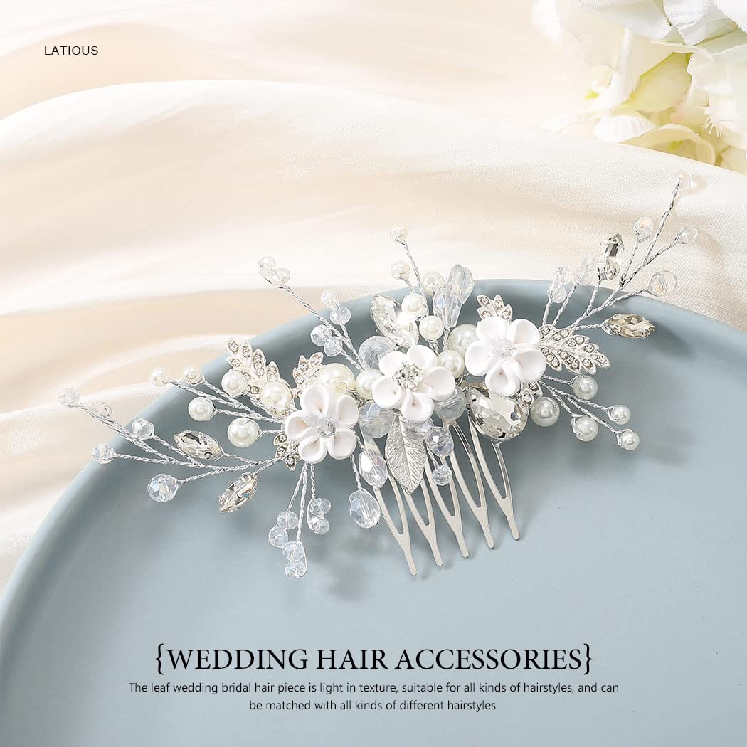 Elegant Silver Pearl Bridal Hair Comb with Crystal Accents – Wedding Hair Accessories for Women, Bridesmaids & Flower Girls – Perfect for Weddings, Prom & Special Occasions