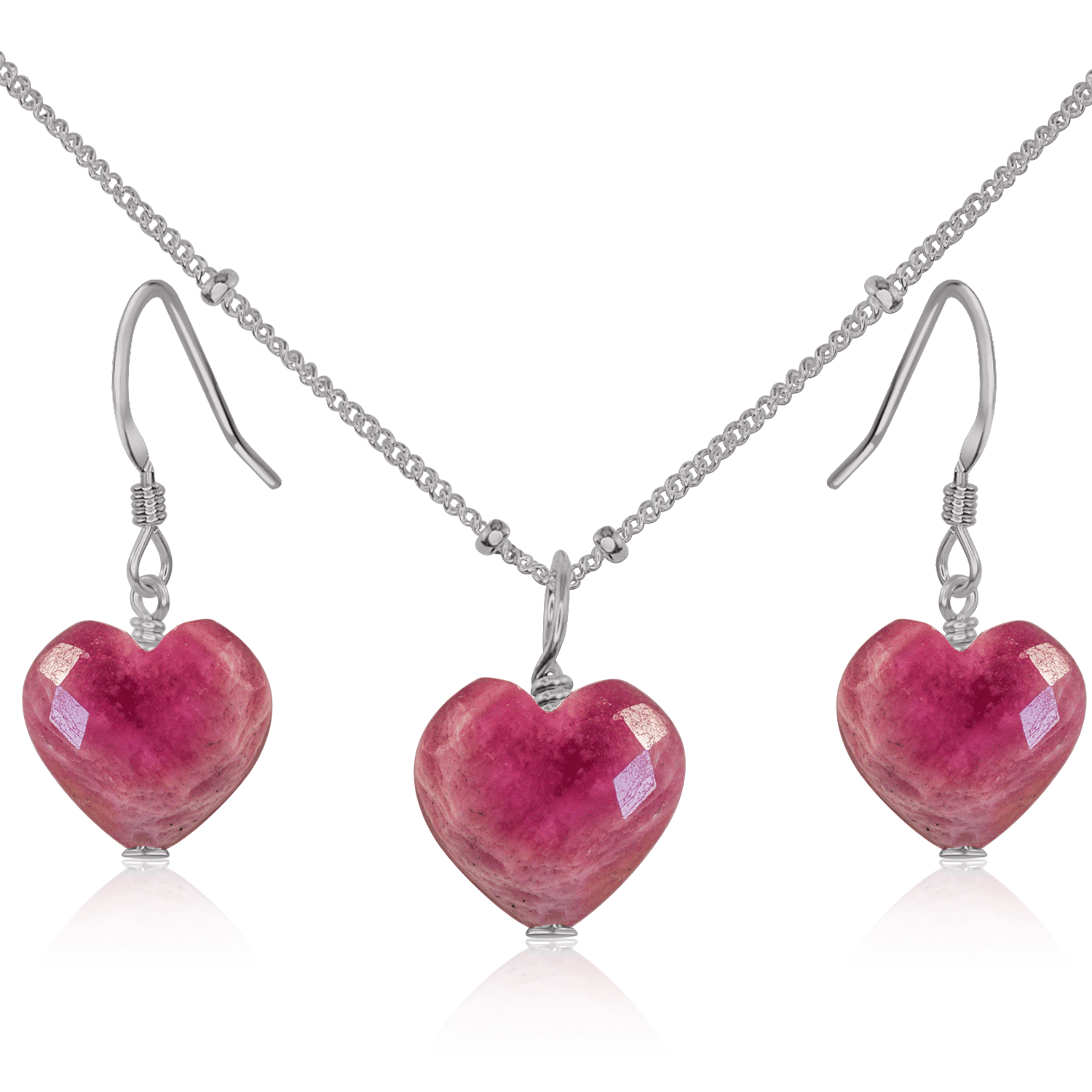 Ruby Crystal Heart Jewelry Set for Women - Elegant Necklace & Earrings Gift Set - Perfect for Valentine's Day, Anniversary & Romantic Occasions