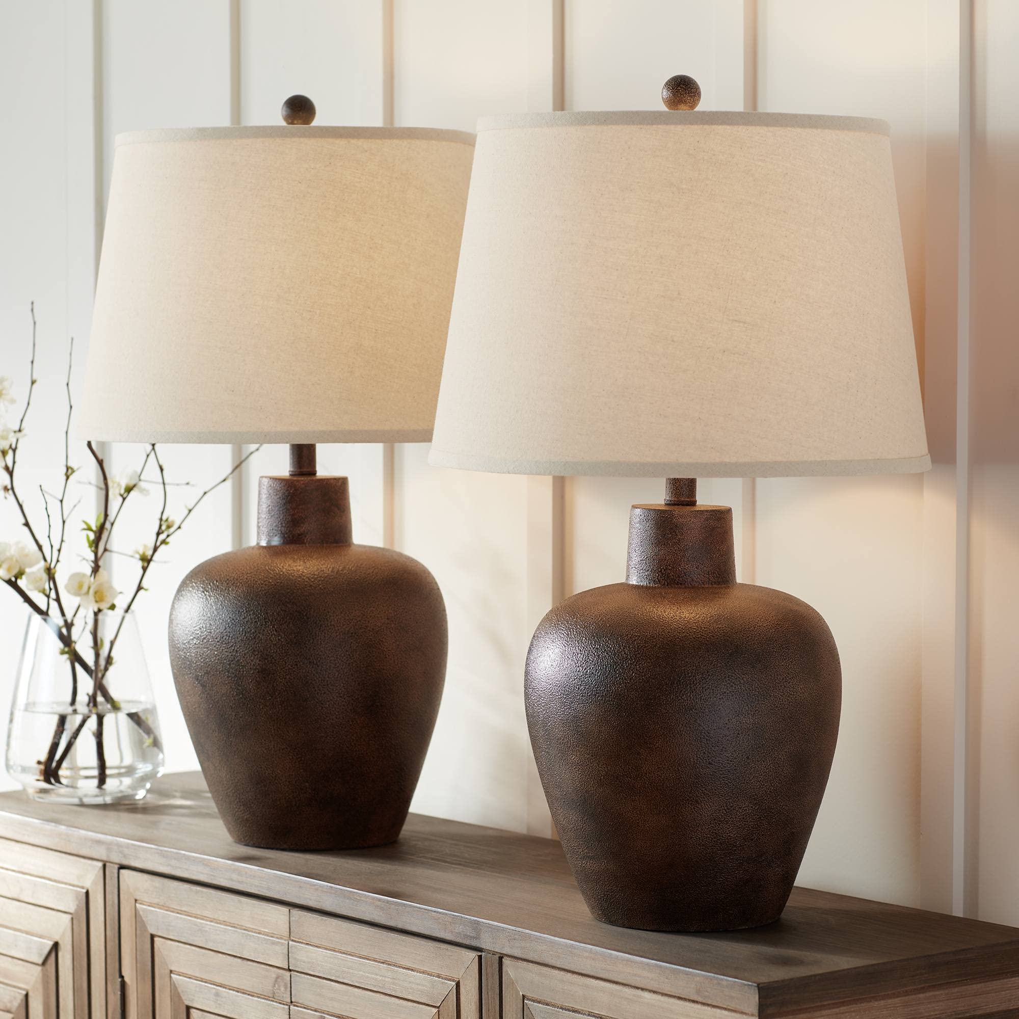 Regency Hill Glenn Farmhouse Rustic Southwestern Natural Cottage Table Lamps - Set of 2, 27
