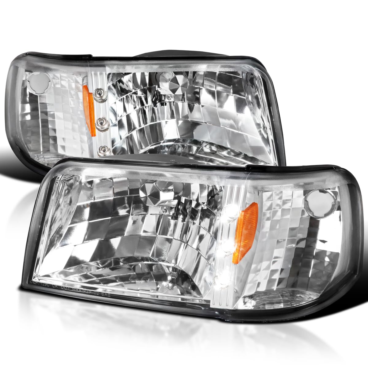 Spec-D Tuning Chrome LED Headlights with Clear Lens & Corner Lights - Compatible with 1993-1997 Ford Ranger (Left & Right Pair) | Durable Replacement Headlight Assembly for Off-Road & Night Driving