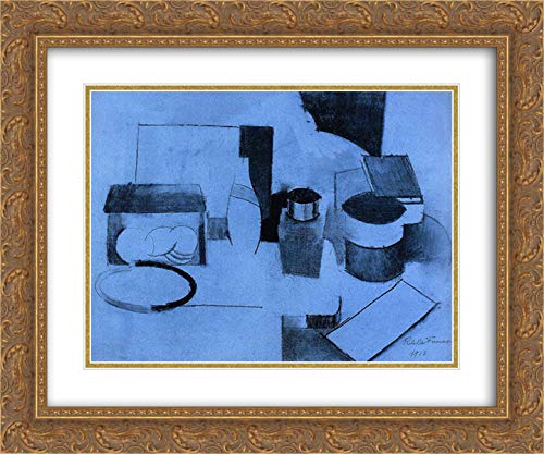 Roger de La Fresnaye Still Life Art Print - Tin of Tea & Tobacco Pot in 24x20 Gold Ornate Frame with Double Matting | Vintage French Cubist Painting Reproduction | Perfect for Living Room, Dining Room, or Office Decor