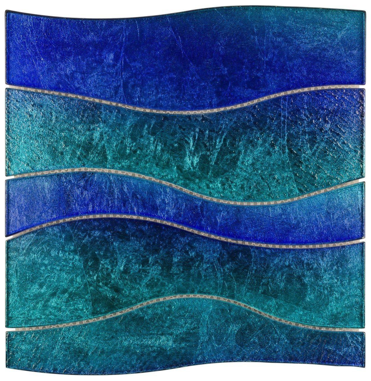 Sparkling Blue Water Glass Tiles - Elegant Wave Design for Kitchen Backsplash, Bathroom Walls & Pool Mosaics