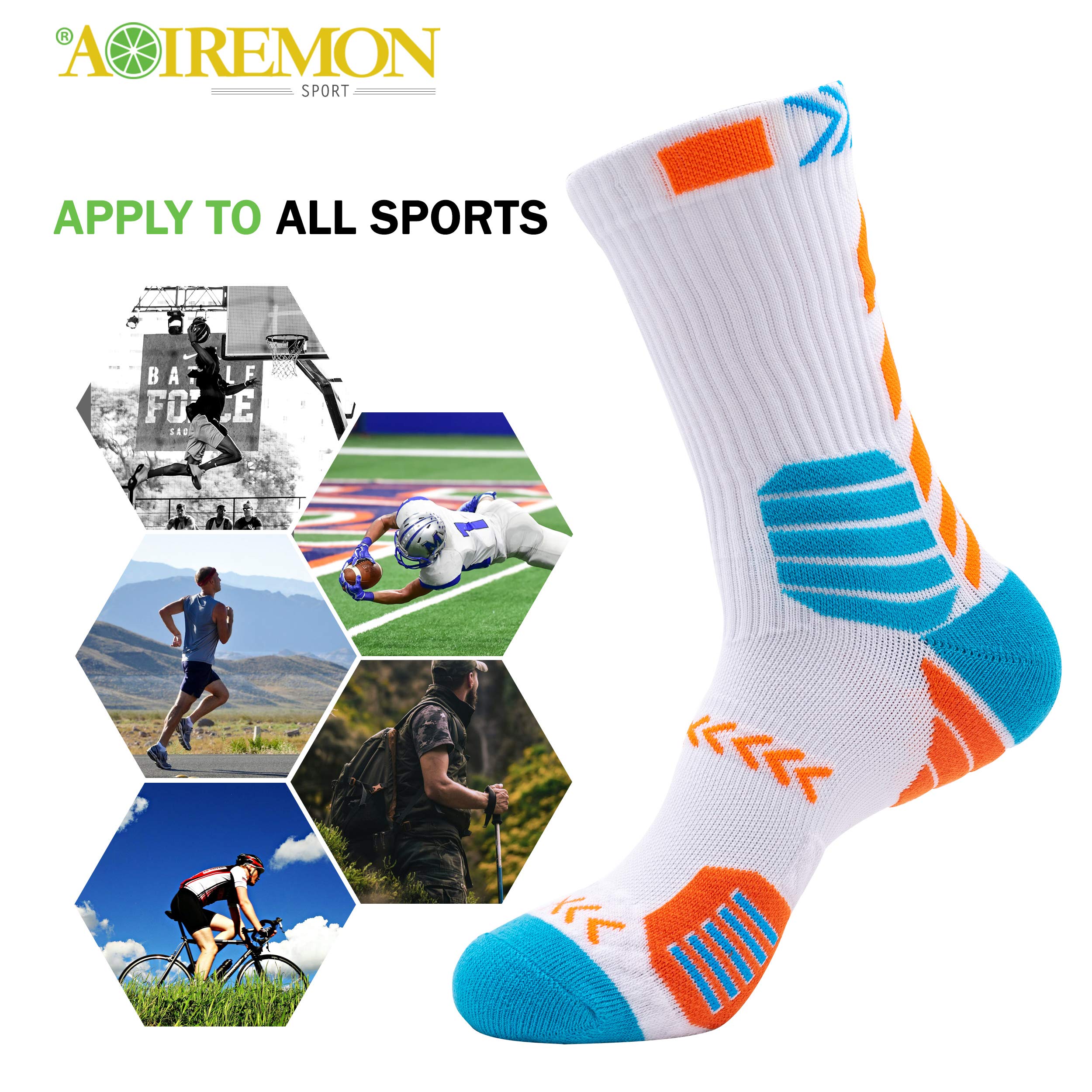 AOIREMON Elite Basketball Cushion Socks - Mid Calf Woven Athletic Socks for Men & Women - Soft Breathable Crew Socks for Football, Soccer, Running, Hiking & Sports - Perfect for Gym, Workout & Outdoor Activities