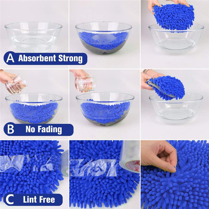 2 in 1 Telescopic Chenille Car Wash Mop with Removable Wash Mitt (1.75-3.75 ft Extension) - Premium Car Cleaning Kit for Easy Washing, Waxing & Drying - Perfect for Sedans, SUVs & Trucks