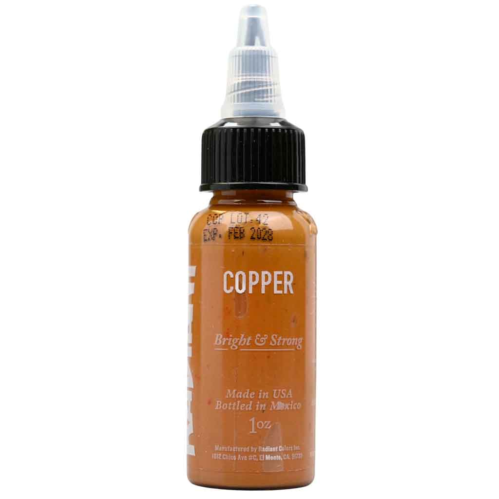 Professional Copper Radiant Tattoo Ink - 1 oz Bottle for Vibrant Body Art & Permanent Makeup | Ideal for Tattoo Artists & DIY Enthusiasts | Home Studio & Professional Use