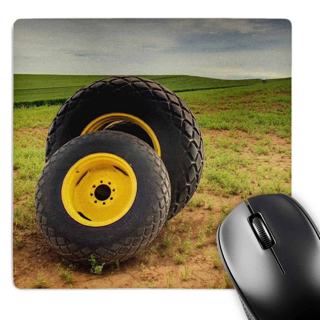 3D Rose USA Washington Palouse Farm Landscape with Combine Tires & Wheels - 8x8 Inch Non-Slip Mouse Pad, Matte Finish - Perfect for Office, Gaming & Home Workspace Decor