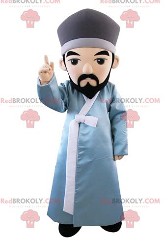 SPOTSOUND Bearded Man Mascot Costume - Red Broccoli Print Bathrobe with Hat for Halloween, Cosplay & Themed Parties