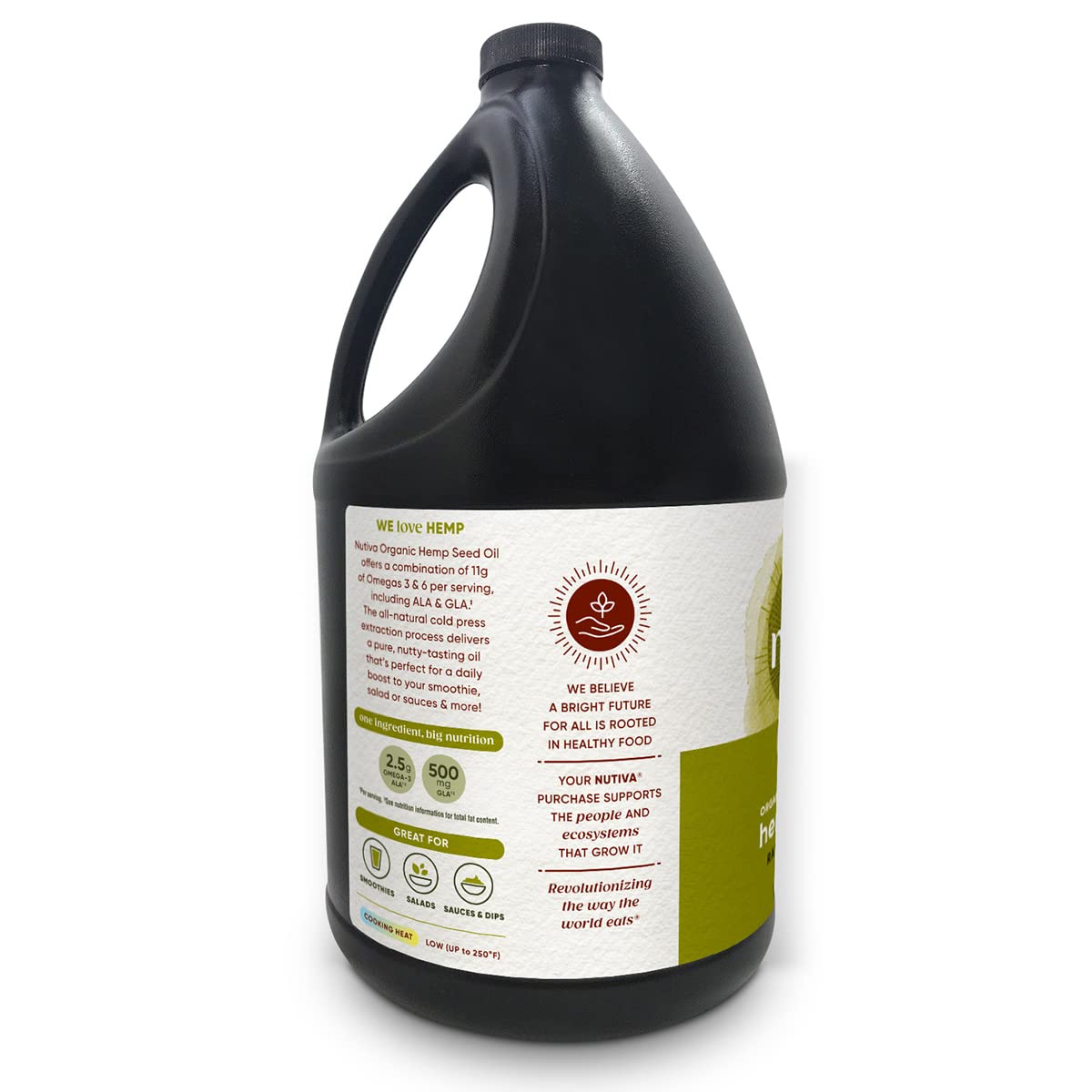 Nutiva Organic Cold-Pressed Unrefined Raw Hemp Seed Oil, 1 Gallon - USDA Organic, Non-GMO, Vegan, Keto & Gluten-Free - Rich in Omega 3 & 6 Fatty Acids - Perfect for Salad Dressings, Smoothies & Skin Care
