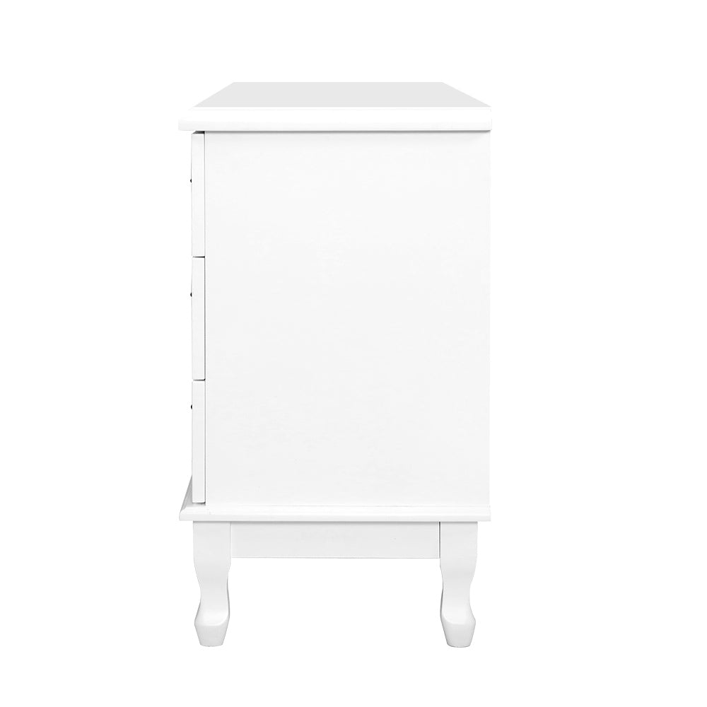 White KUBI 5-Drawer Chest Dresser - Lowboy Storage Cabinet for Bedroom, Living Room & Office - Modern Wooden Dresser with Ample Storage Space