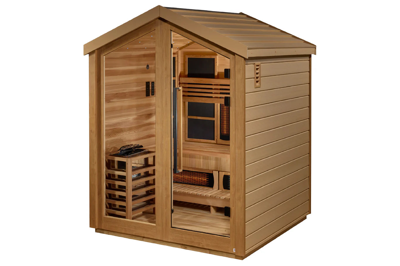 Golden Designs Loviisa 3-Person Hybrid Full Spectrum Infrared Outdoor Sauna for Relaxation & Detox - Perfect for Backyards, Patios & Wellness Retreats