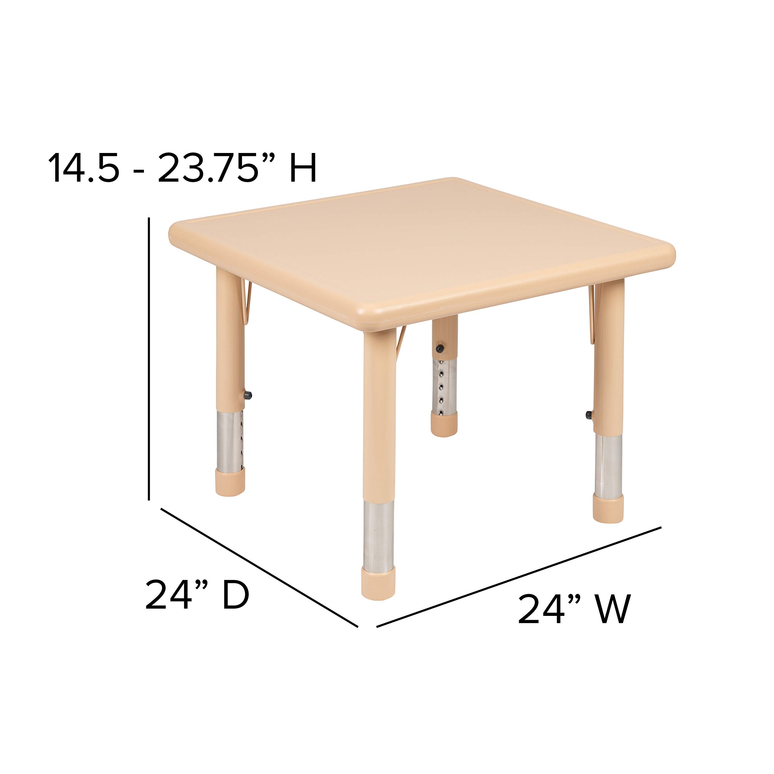 EMMA + OLIVER 24 Inch Square Adjustable Height Kids Activity Table - Natural Plastic Children's School & Learning Table for 4 | Perfect for Classroom, Homeschool, Playroom & Daycare Activities