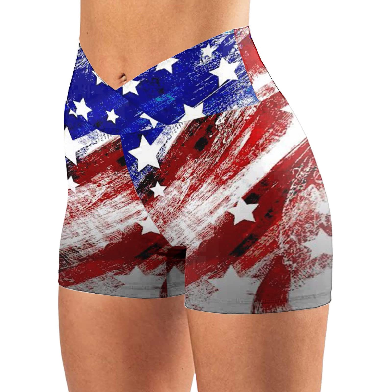 Women's High Waisted Yoga Shorts - USA Flag Patriotic 4th of July Workout Shorts for Running, Biking & Cross Training | Perfect for Gym, Sports & Outdoor Activities