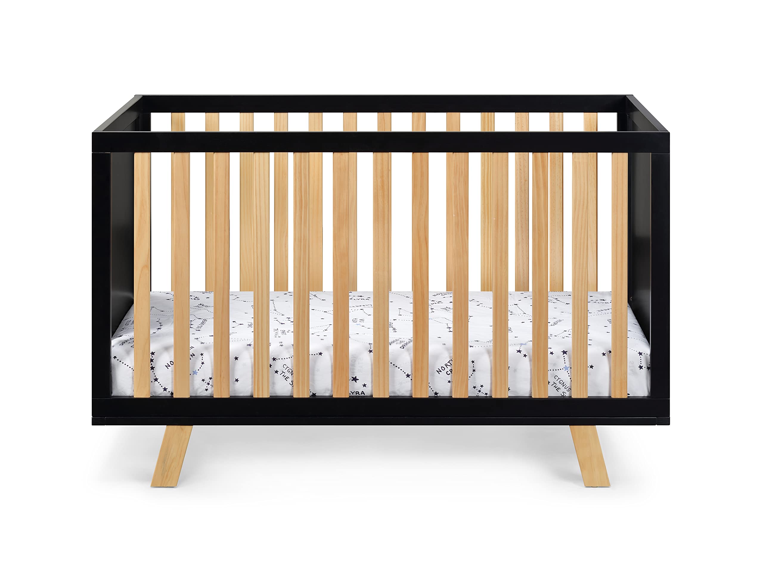 Suite Bebe Livia Convertible Crib in Black & Natural - 3-in-1 Baby Bed for Nursery, Toddler & Daybed | Modern Wooden Crib for Safe Infant Sleep & Stylish Nursery Decor