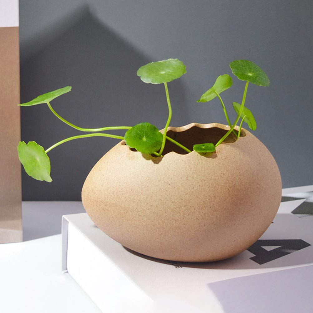 VOSAREA Ceramic Egg Shell Planter - Elegant Smooth Lines Home & Office Decor Vase for Plants, Succulents - Perfect for Living Room, Desk, or Shelf Display