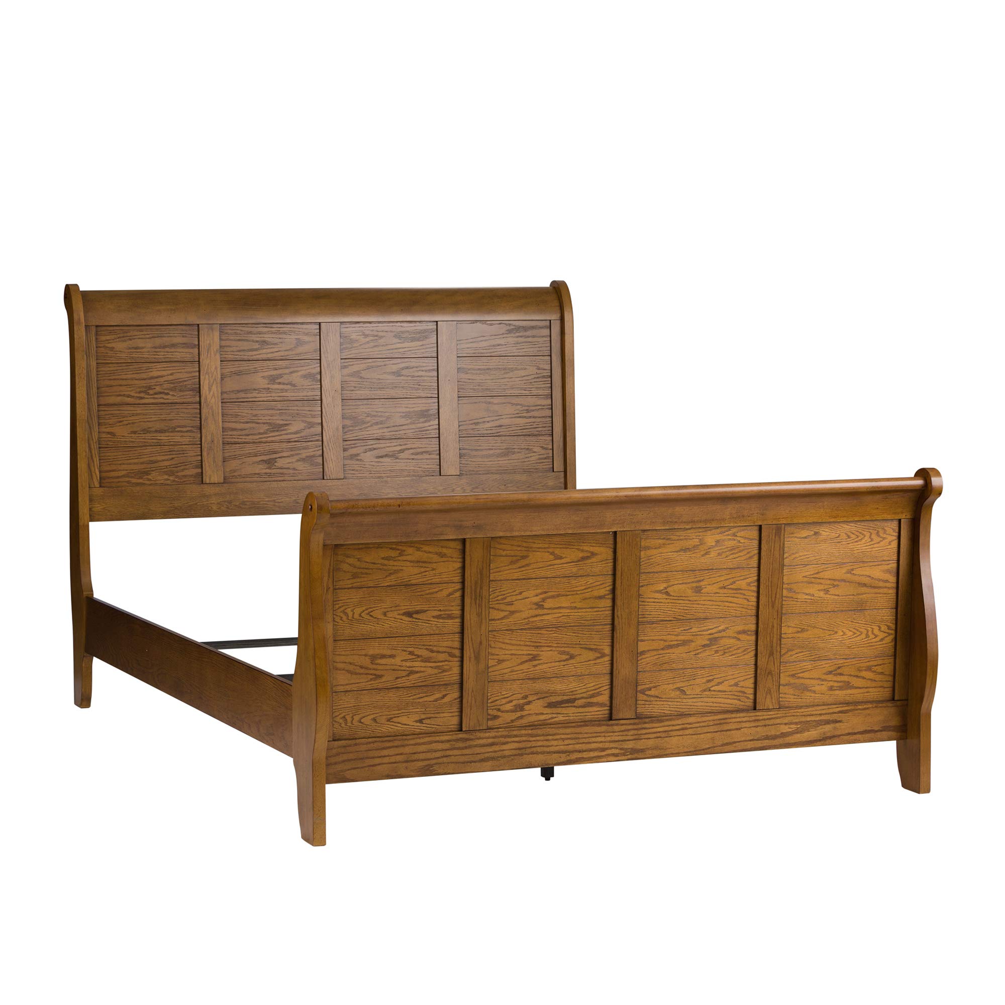 Liberty Furniture INDUSTRIES Grandpa's Cabin Queen Sleigh Bed - Medium Brown Aged Oak Finish | Rustic Bedroom Furniture for Cabin, Farmhouse & Lodge Decor