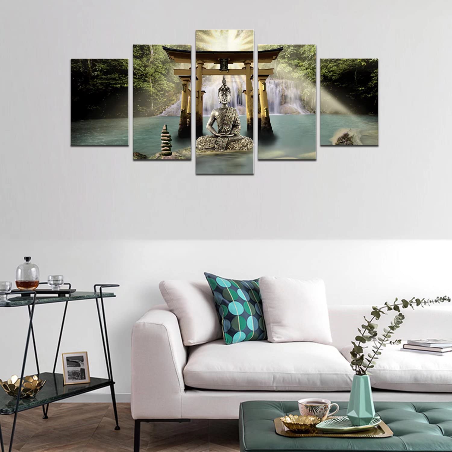 Abstract Buddha Canvas Wall Art - 5 Panel Framed Painting for Living Room & Zen Decor