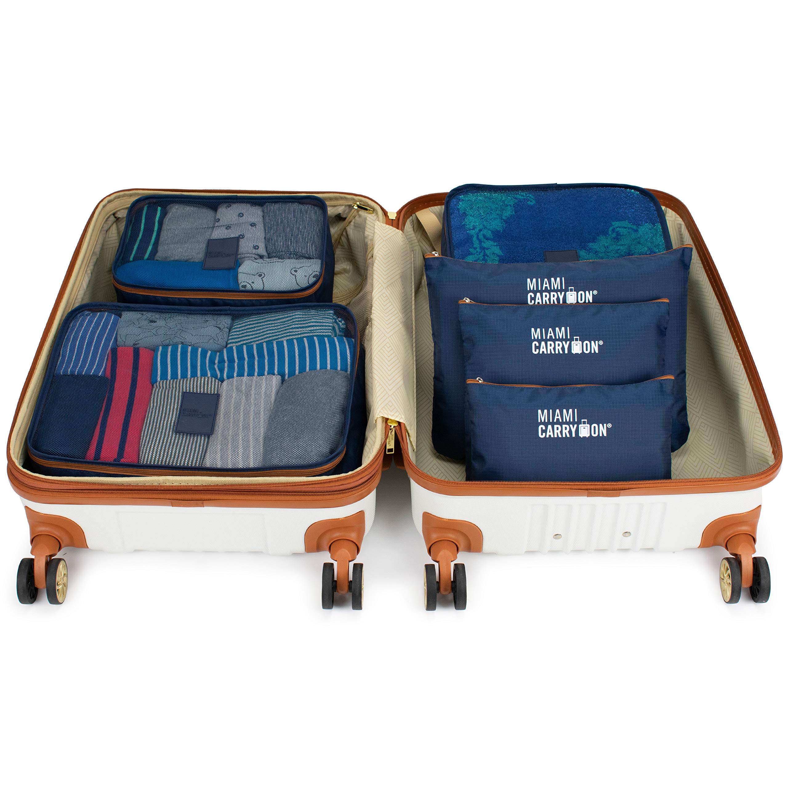 12-Piece Packing Cubes Set for Luggage & Suitcase Organization - Navy & Tan Travel Organizers - Perfect for Business Trips, Vacations & Weekend Getaways