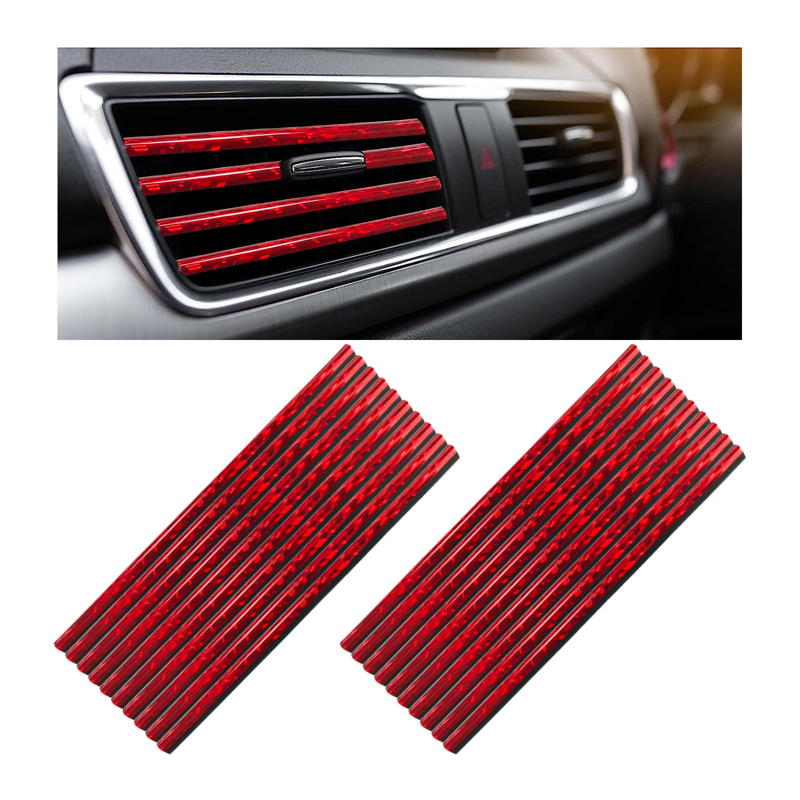 20 PCS Universal Car Air Vent Decorative Strips - Waterproof Bendable Auto AC Vent Trim, Shiny Red Vehicle Interior Accessories for Straight Vents | Perfect for Car Customization & Interior Styling