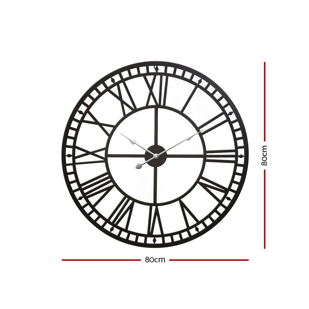 Artiss 80CM Large Wall Clock with Roman Numerals - Round Metal Luxury Home Decor in Black | Perfect for Living Room, Bedroom & Office Décor