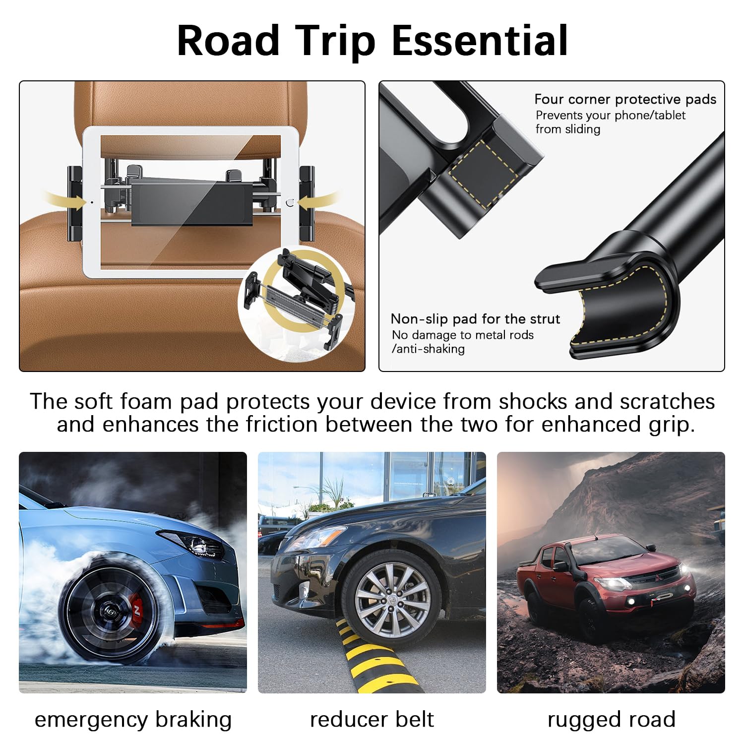 3-in-1 Adjustable Car Tablet Holder with Extension Arm - Universal 4-12