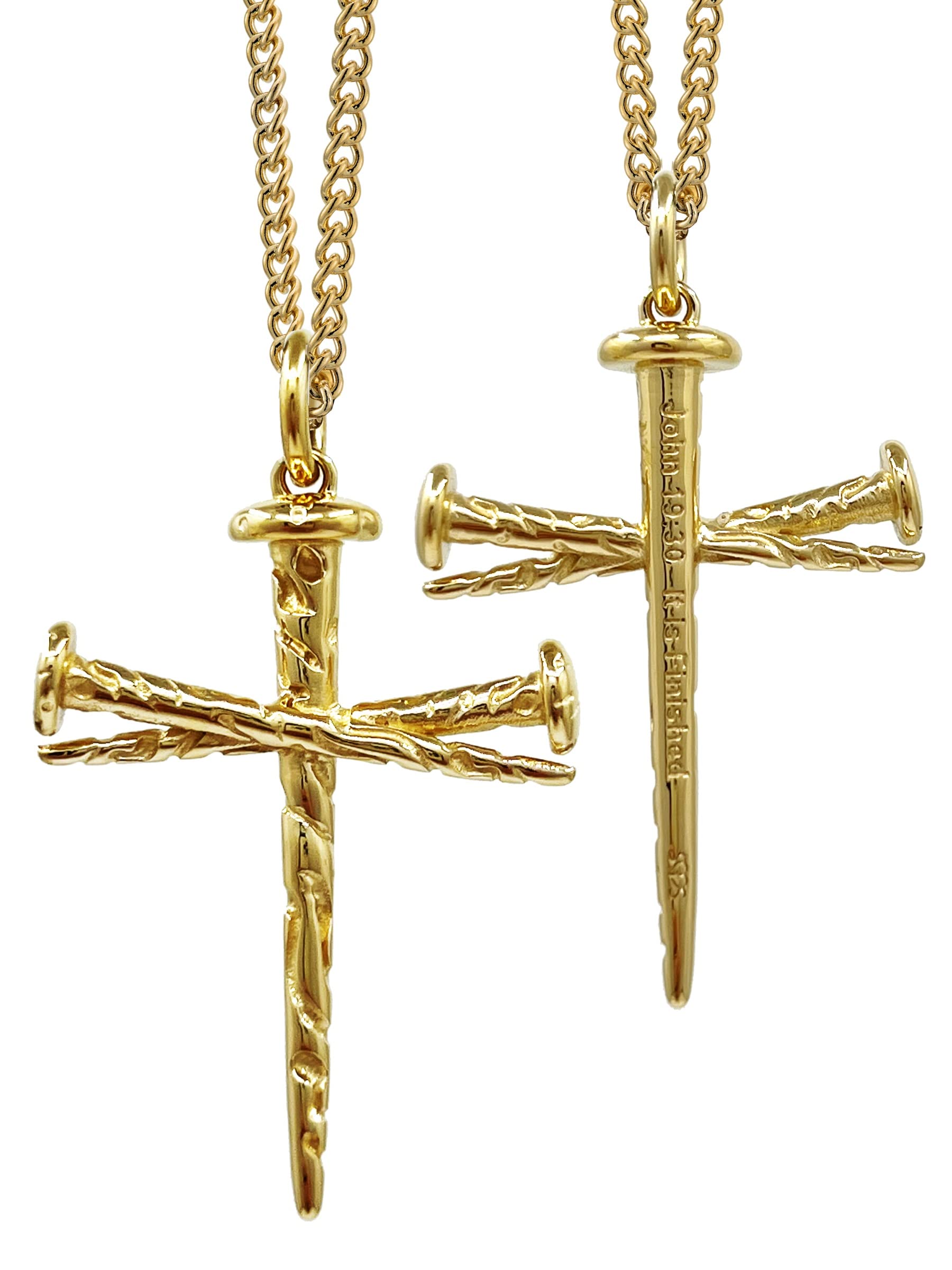 Shields of Strength Men's 14K Gold Plated & Stainless Steel Cross Pendant Necklace with John 19:30 Bible Verse - Christian Faith Jewelry Gift for Men, Baptism, Confirmation & Daily Wear