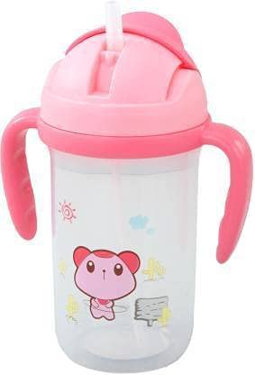 CHILDCHIC Cartoon Printed Kids Water Bottle with Handle - 350ml Insulated Stainless Steel Sippy Cup (Pink) | Leakproof for School, Travel & Outdoor Activities