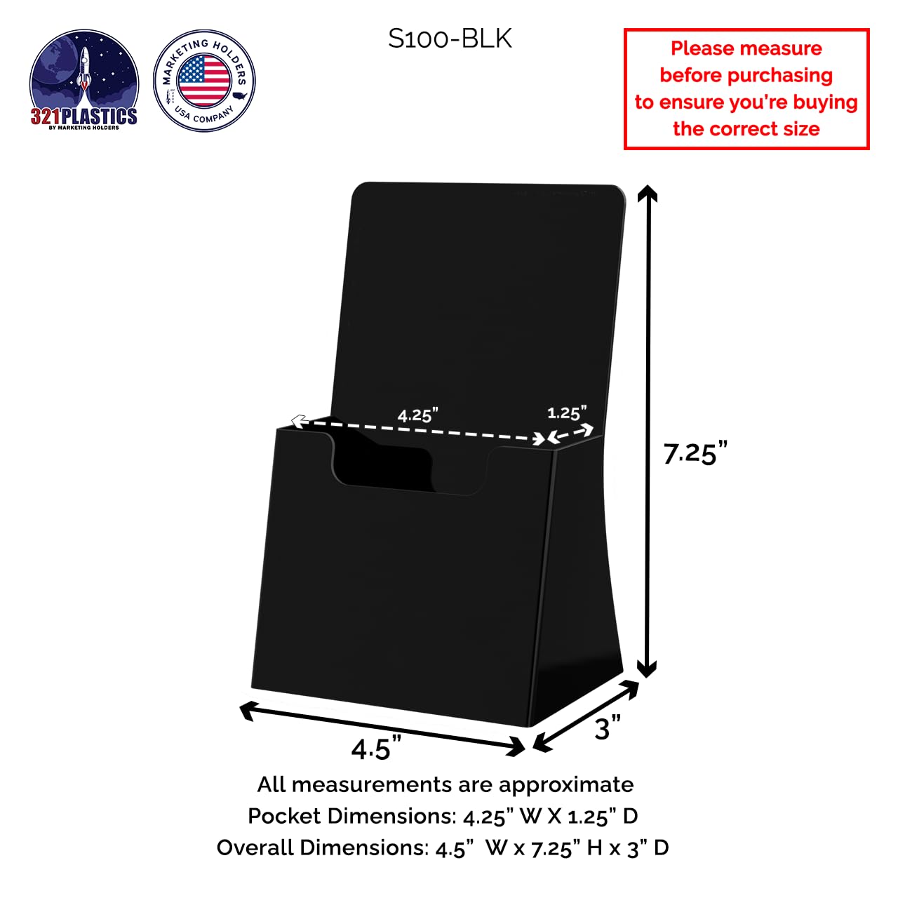 100 Pack Black Acrylic Brochure Holders for 4.25
