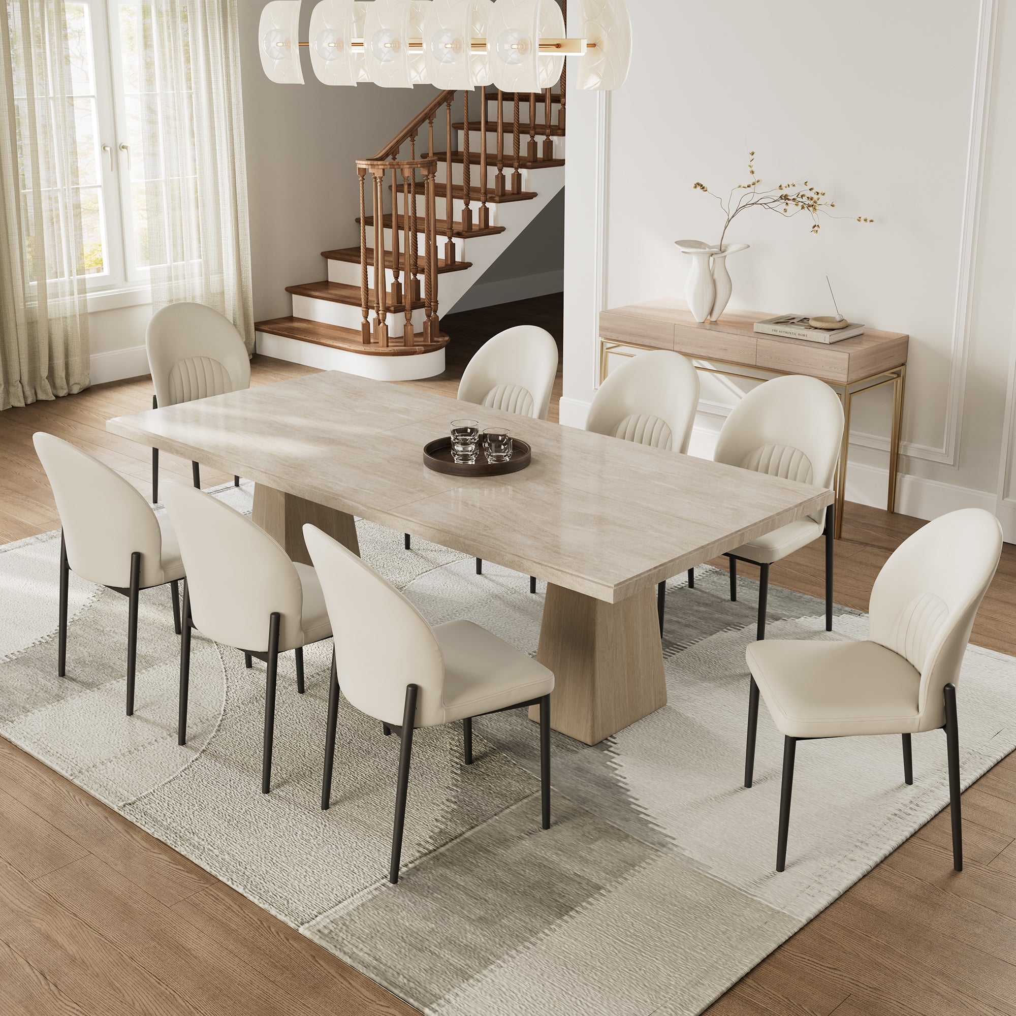 Stylish Upholstered Dining Chairs Set of 2 - Off White Fabric Side Chairs for Kitchen, Dining Room & Home Decor