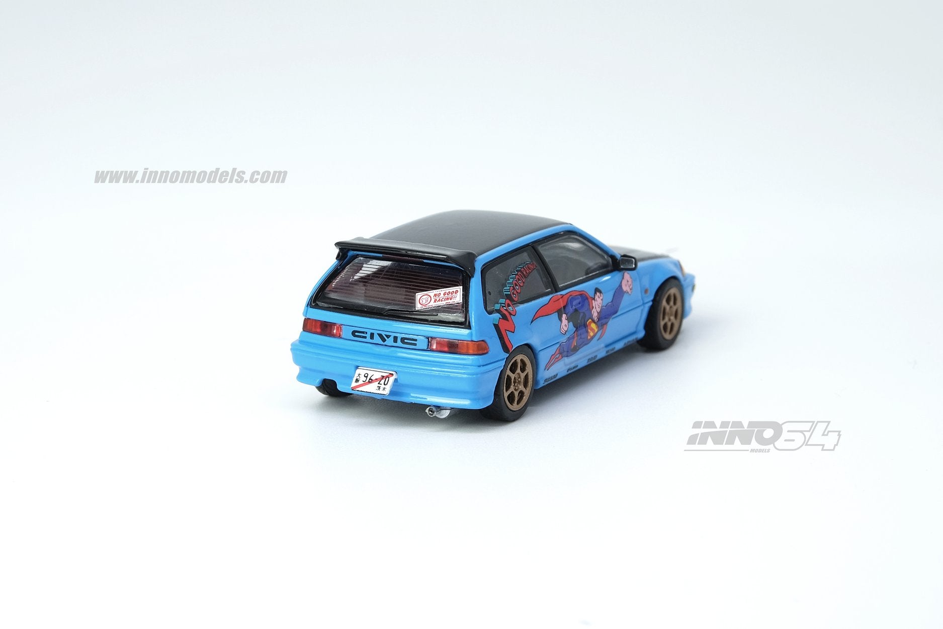 INNO Models 1:64 Scale Diecast Honda Civic EF9 No Good Racing Superman Collectible Toy Car - Perfect for Display, Racing Enthusiasts, and Anime Fans