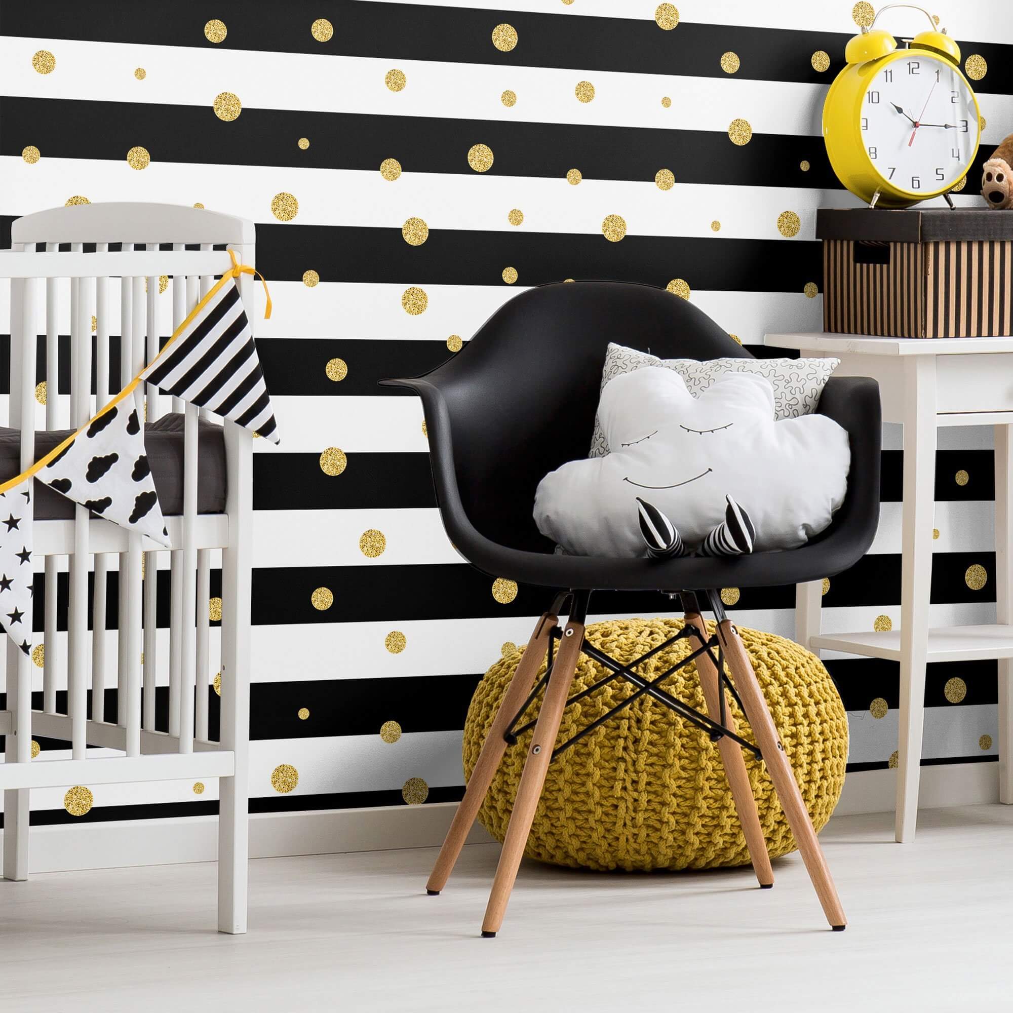 Black and Gold Striped Peel and Stick Removable Wallpaper - Self-Adhesive Decorative Wall Covering for Bedroom, Living Room, Office - Easy to Install & Remove - Pattern 3769