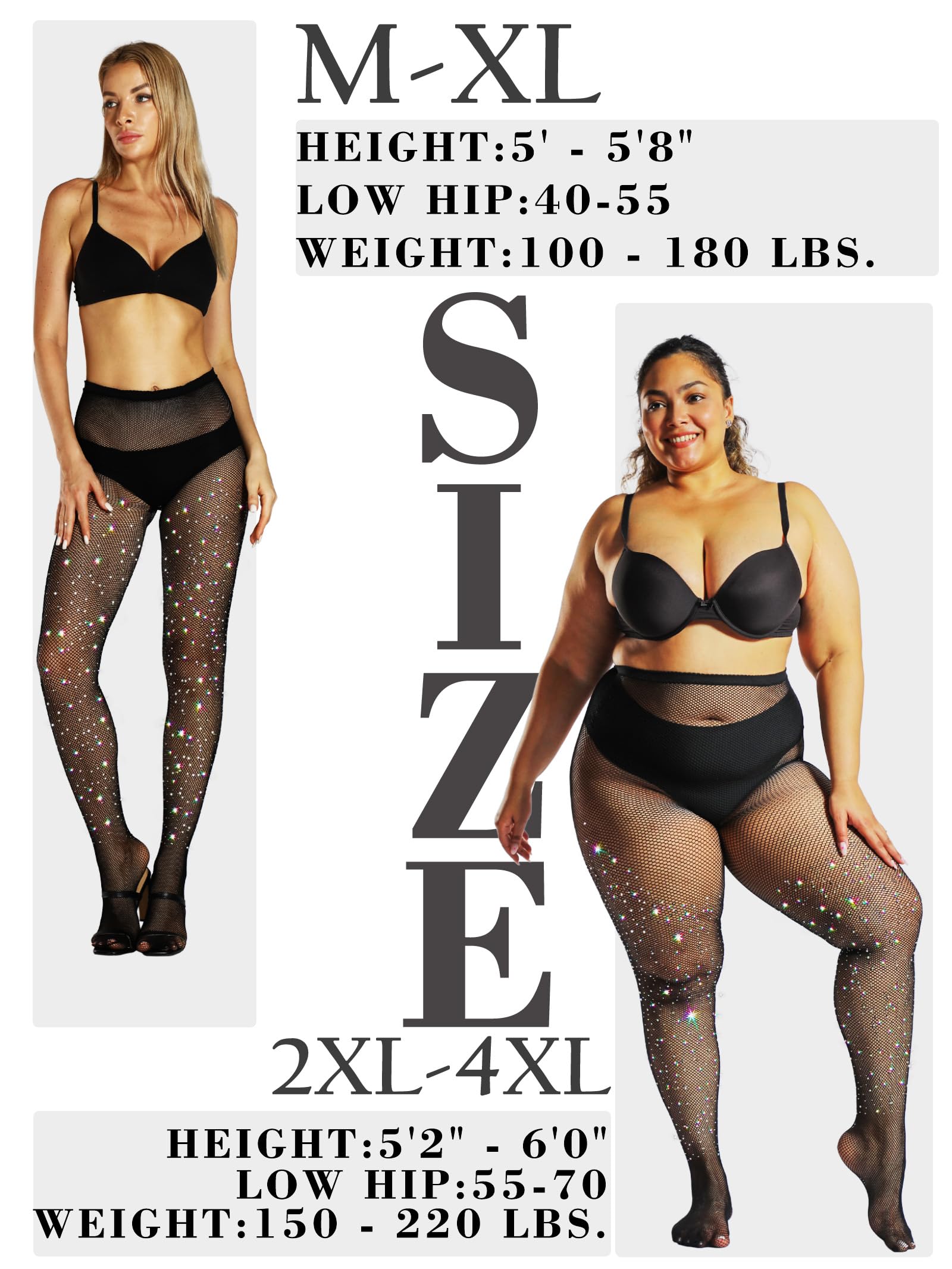 Sparkly Rhinestone Fishnet Stockings for Women - Ultra Strong No Snag Fishnet Tights | Sexy Rave Party, Concert & Nightclub Outfit | Perfect for Halloween, Cosplay & Dance Performances
